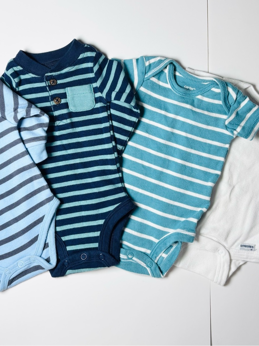 Carter's & Gerber Classic Nautical Striped Bodysuit Bundle 4pcs Blue White NB 0M